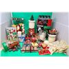 Image 1 : Christmas Decor Lot w/ Artificial Snow, Starfold Napkins, Candles, & More