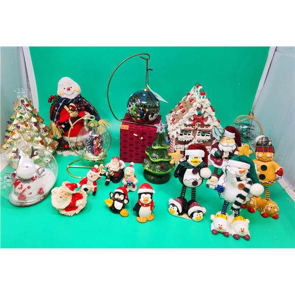 Christmas Decor Lot w/ Santa Figurine Made in Japan, Mini Ceramic Christmas Tree, & More