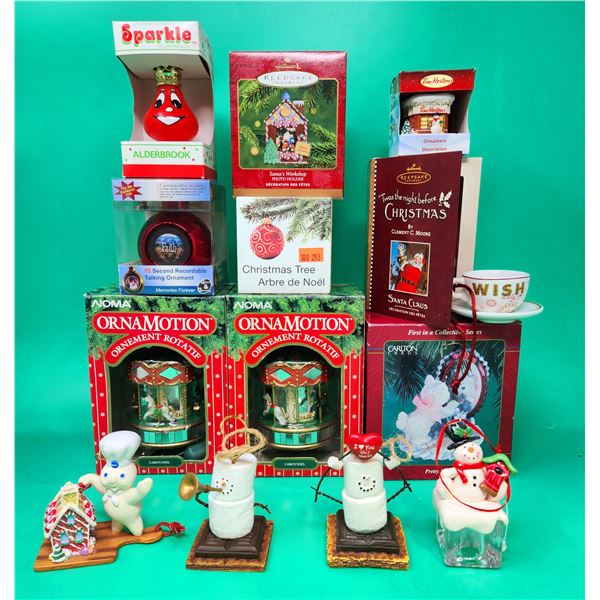 Assorted Ornament Lot w/ Smores, Pillsbury Dough Boy, Hallmark Keepsake, Ornamotions, & More