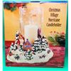 Hand-Painted Christmas Village Hurricane Candleholder w/ Etched Snowflakes