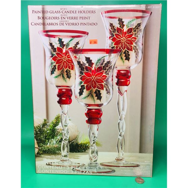 Set of 3 Painted Glass Candleholders