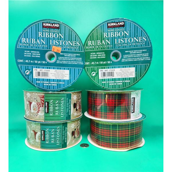 Lot of Wire-Edged Ribbon (Plaid & Snowmen)
