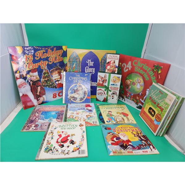 Christmas Record, DVD, & Book Lot w/ Christmas Classics DVD, 45 RPM Records, & More
