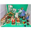 Stained Glass & Figurine Lot w/ Stained Glass Angels, Winter Village Buildings/Accessories, & More