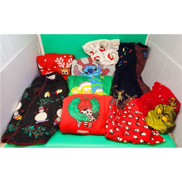 Lot of Christmas Clothing w/ Sweaters, Vests, & More