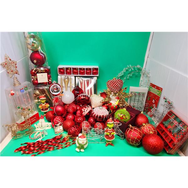 Assorted Ornament & Decor Lot w/ Ornaments, Stir Sticks, Wine Charms, & More