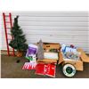 Christmas Decor Lot w/ Storage Reel, Artificial Snow, Trees, & More