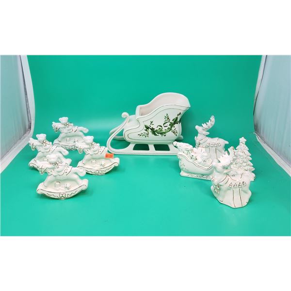 Ceramic Christmas Figurines w/ Sleighs, Bears on Rocking Horses, & More