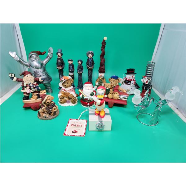 Christmas Figurine Lot w/ Carolers, Hallmark Daisy Duck, Teddy Bears, Musical Santa, & More