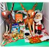 Image 1 : VTG Christmas Decor Lot w/ Blow-Up Reindeer, Nativity Scene Figures, The Littlest Angel Book, & More
