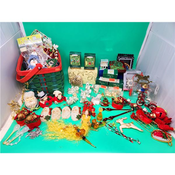Assorted Ornament & Decor Lot w/ Hallmark Keepsake Dr. Seuss Ornaments, Basket, & More