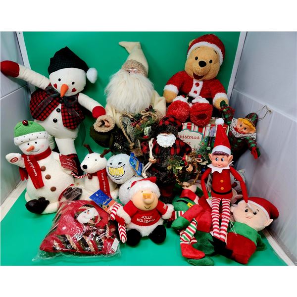 Christmas Plush Lot w/ Winnie The Pooh, Elf on The Shelf, Hallmark Jingle Pal, & More