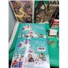 Image 2 : Christmas Decor Lot w/ Toy Advent Calendar, Lanterns, Winter Village Figurines, Brooches, & More