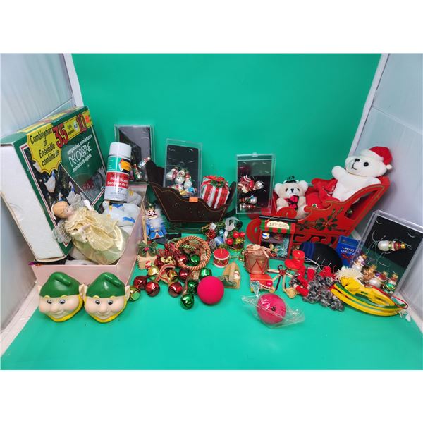 Assorted Ornament, Decor, & Light Lot w/ Geese String Lights, Sleighs, Handmade Ornaments, & More