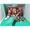 Christmas Decor Lot w/ Drum String Lights, Nativity Scene on Canvas, & More