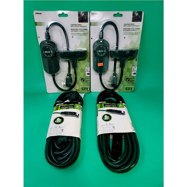 2 Woods Outdoor Holiday Cords & 2 Lighting Timers