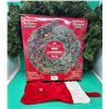 Fiber Optic Wreath, Faux Evergreen Garland, & Stocking