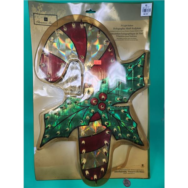 70 Light Indoor Holographic Mesh Candy Cane Sculpture