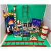 Christmas Decor Lot w/ Ladders, Wooden Sled Decoration, Stocking Hangers, & More
