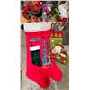Christmas Stocking & Decor Lot w/ 2 Large Stockings, 2 Christmas Ties, Tablecloths, & More