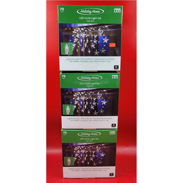 3 Boxes of Holiday Home LED Clear Stars Icicle Light Sets