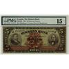 Image 1 : The Molsons Bank,1903 $5 #283106, CH-490-26-02, PMG F15. Blue serial #, tied for finest graded. Trul