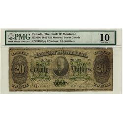 The Bank of Montreal, 1882 $20 #20582, CH-505-36-06, PMG VG10.  The only example graded by PMG. Very