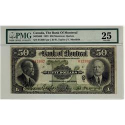 The Bank of Montreal, 1923 $50 #012997, CH-505-56-08, PMG VF25