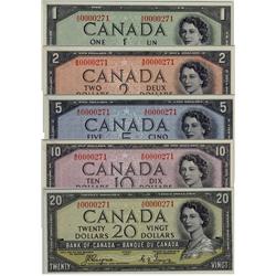 Low Serial Numbers 1954 $1 to $20 Devil's Face - Coyne -Towers Low Serial Match Set # .  Includes BC