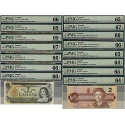 A PAIR OF MATCHED SETS:  1973 $1 BC-46a-i AAA0000782 Pmg UNC66 EPQ, 1974 $2 BC-47a-i /ABA0000782, 19