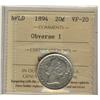 Image 1 : 1894 Obv. 1 NFLD 20¢ ICCS VF20