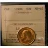 Image 1 : 1918c Gold Sov ICCS MS63. Scarce date. Flashy'
