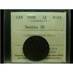 1858 1¢ ICCS F15 Double 58