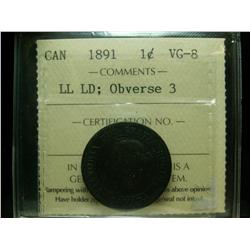 1891 1¢ LDLL Obv 3 ICCS VG8