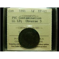 1891 1¢ LDLL Obv 3 ICCS EF40 PVC Contamination