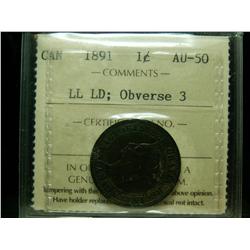 1891 1¢ LDLL Obv 3 ICCS AU50