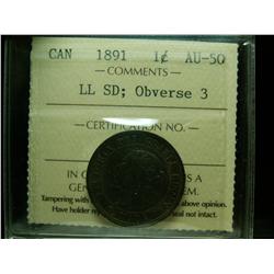 1891 1¢ SDLL Obv 3 ICCS AU50