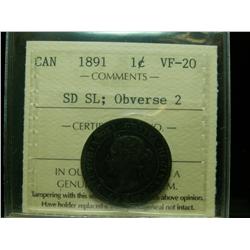 1891 1¢ SDSL Obv 2 ICCS VF20