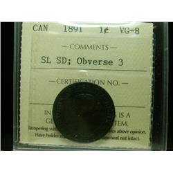 1891 1¢ SDSL Obv 3 ICCS VG8