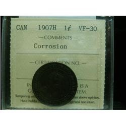 1907H 1¢ ICCS VF30 Corrosion