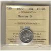 Image 1 : 1870 10¢ Narrow ICCS VF20