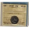 Image 1 : 1872H 10¢ ICCS VF20