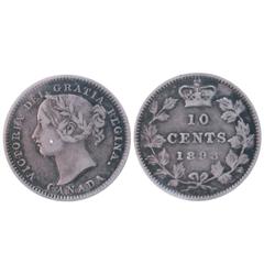 1893 10¢ Round Top Obv 6 ICCS VF20.  Well defined example.