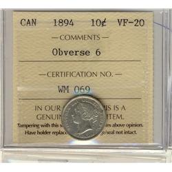 1894 10¢  Obv 6 ICCS VF20