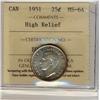 Image 1 : 1951 25¢ High Relief ICCS MS64