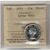 Image 1 : 1953 25¢ Large Date ICCS MS63