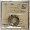 Image 1 : 1953 25¢ Large Date ICCS MS64 Cameo Dot after Cents