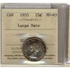 Image 1 : 1953 25¢ Large Date ICCS MS65