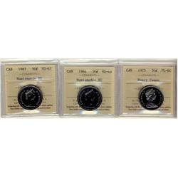 1975 50¢ ICCS PL66 Heavy Cameo, 1984 50¢ MS66 Num BU, 1987 50¢  ICCS MS67 Num BU