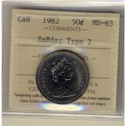 1982 50¢ SmBds; Type 2 ICCS MS63